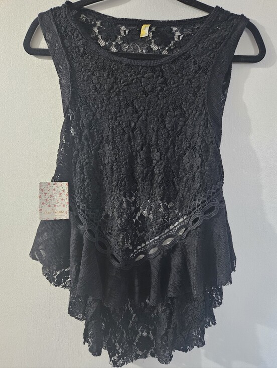 Free People Tops - Free People Black Lace Tank Top